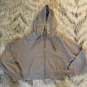 CALVIN KLEIN Gray Women's Cropped Zip-up Hoodie Jacket